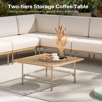 LAUSAINT HOME 7-Piece Outdoor Patio Furniture Set, Wicker Outdoor Conversation Set PE Rattan Sectional Sofa with Washable Cushions and Tempered Glass Table for Garden (Grey)