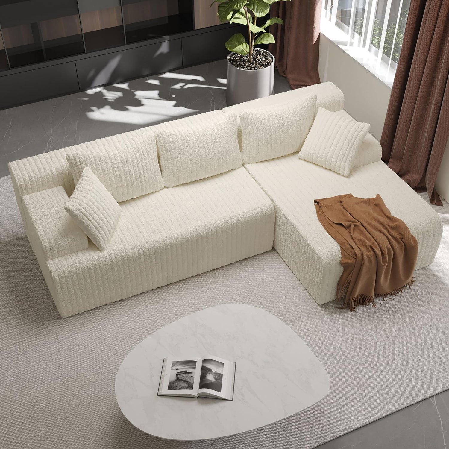 LAUSAINT HOME 96" Modular Sectional Sofa Couches, L-Shaped Boneless Cloud Sofa with 3 Deep Seat