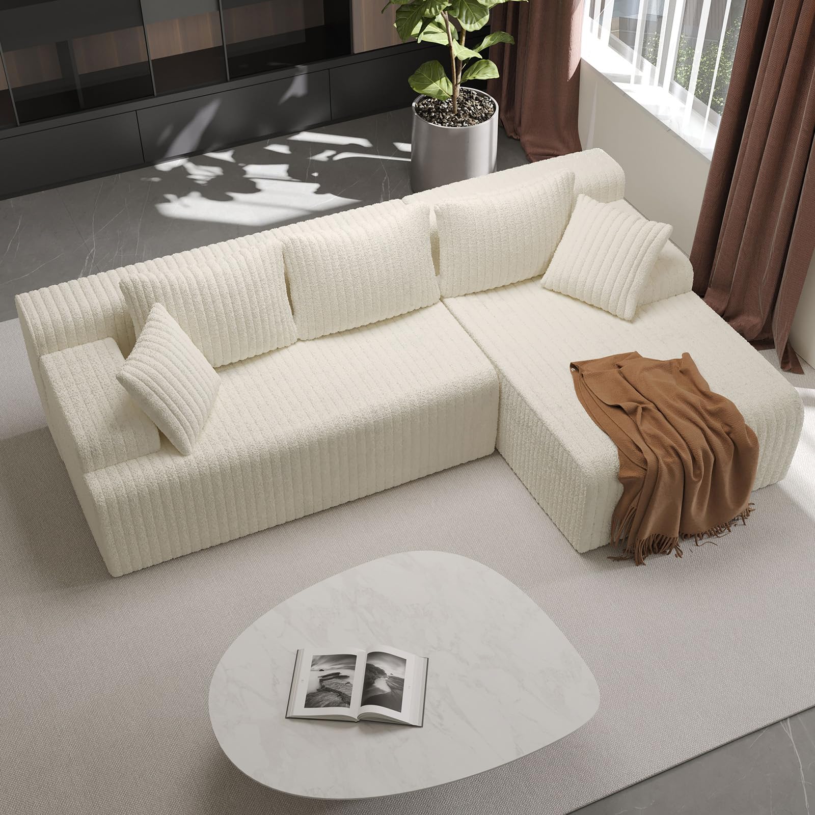 LAUSAINT HOME 96" Modular Sectional Sofa Couches, L-Shaped Boneless Cloud Sofa with 3 Deep Seat