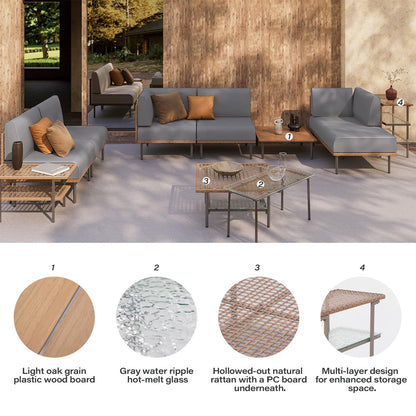 LAUSAINT HOME 7-Piece Outdoor Patio Furniture Set, Wicker Outdoor Conversation Set PE Rattan Sectional Sofa with Washable Cushions and Tempered Glass Table for Garden (Grey)