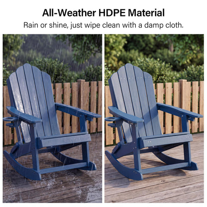 LAUSAINT HOME Folding Adirondack Rocking Chairs Set with Retractable Ottomans, 3-Position Adjustable Backrests and Cup Holders