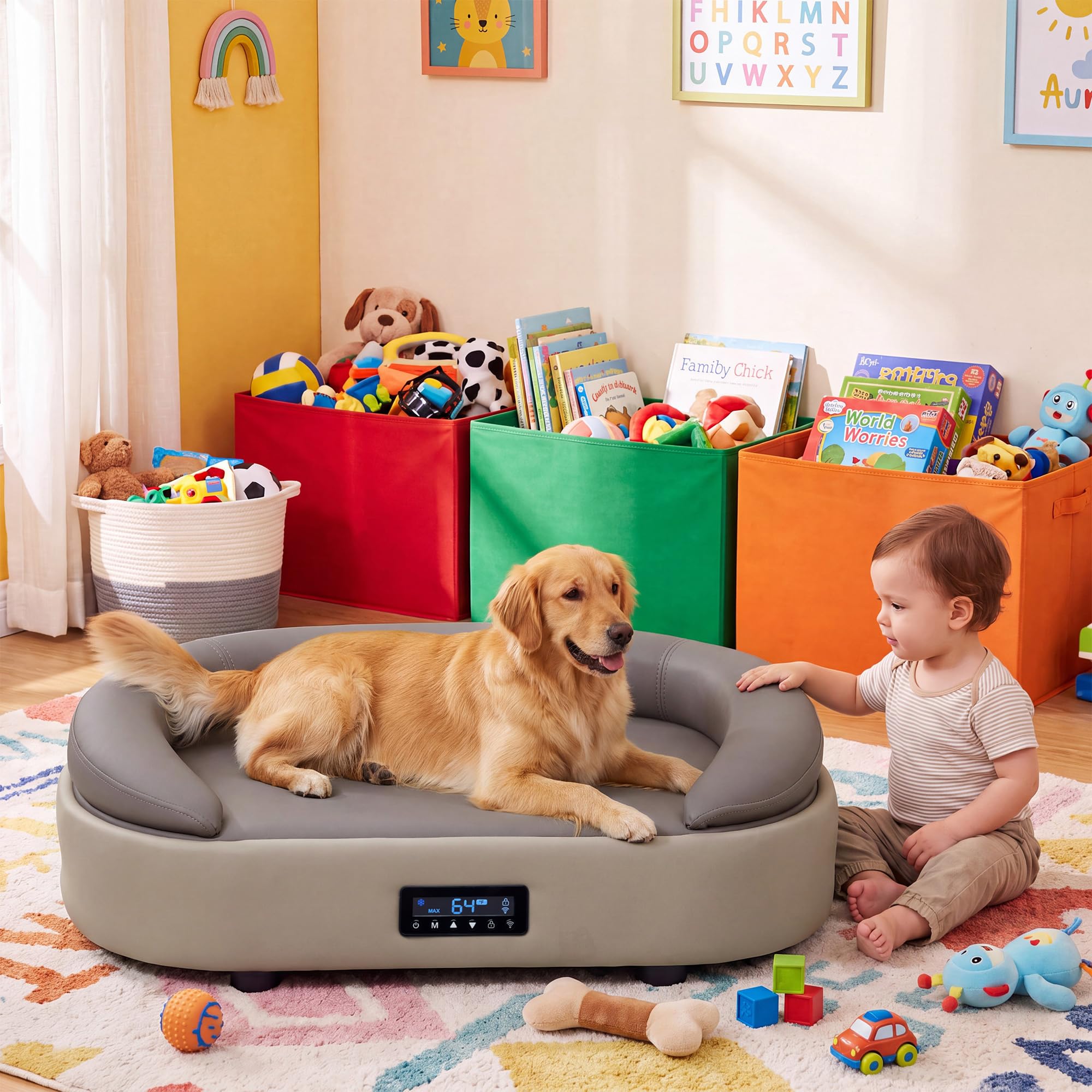 LAUSAINT HOME Heated &amp; Cooling Cat Bed with App Control, Temperature Control Dog Bed with Wear Resistant PU Leather