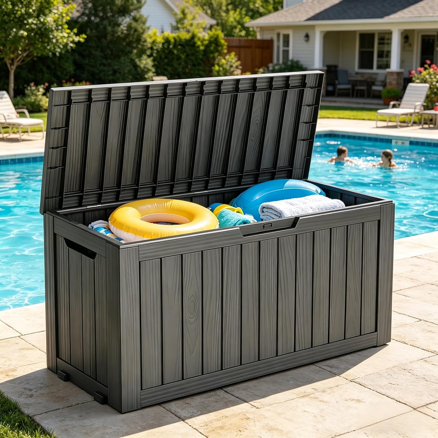LAUSAINT HOME Resin Deck Box for Outdoor Storage - Weatherproof Patio Storage Bench