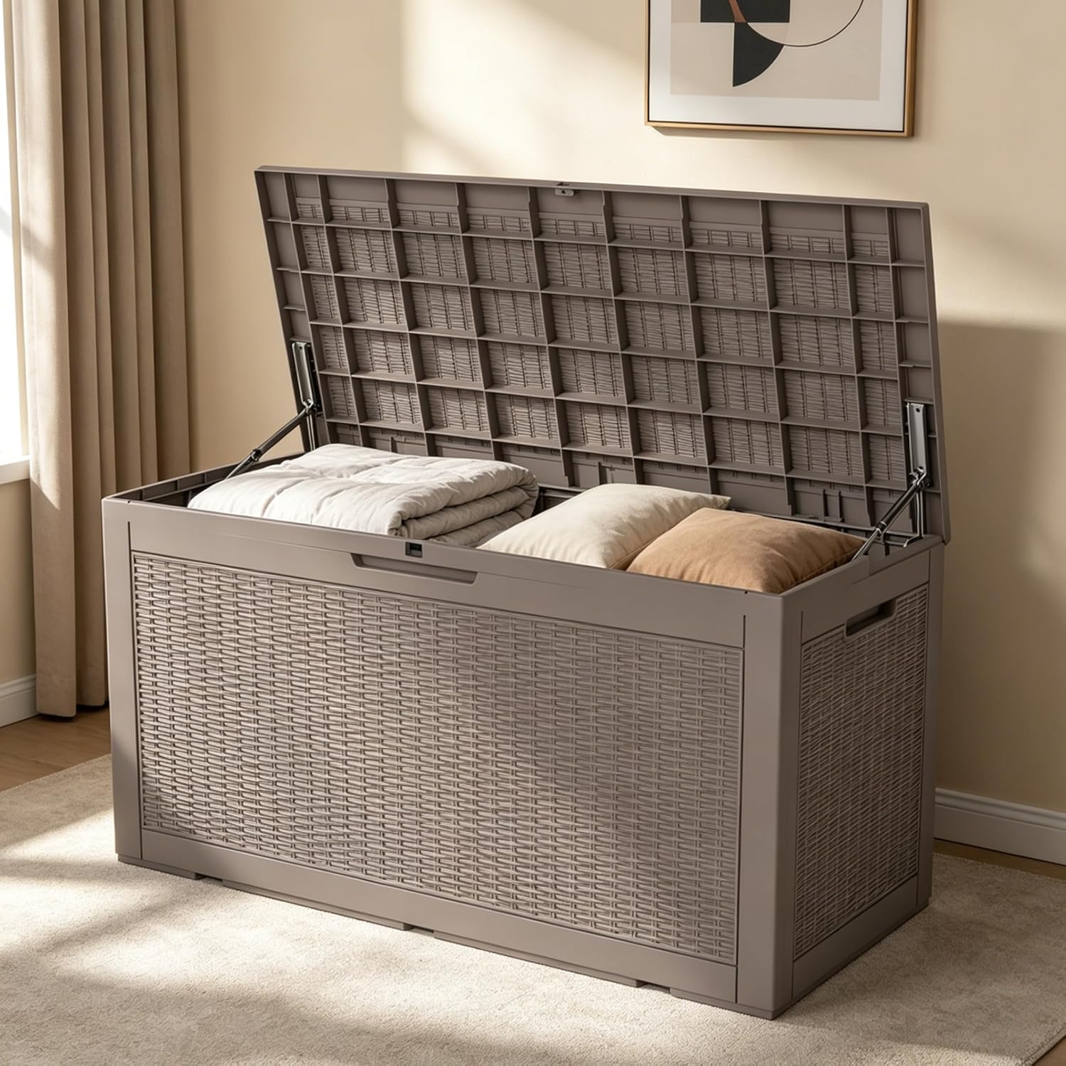 LAUSAINT HOME Resin Deck Box for Outdoor Storage - Weatherproof Patio Storage Bench