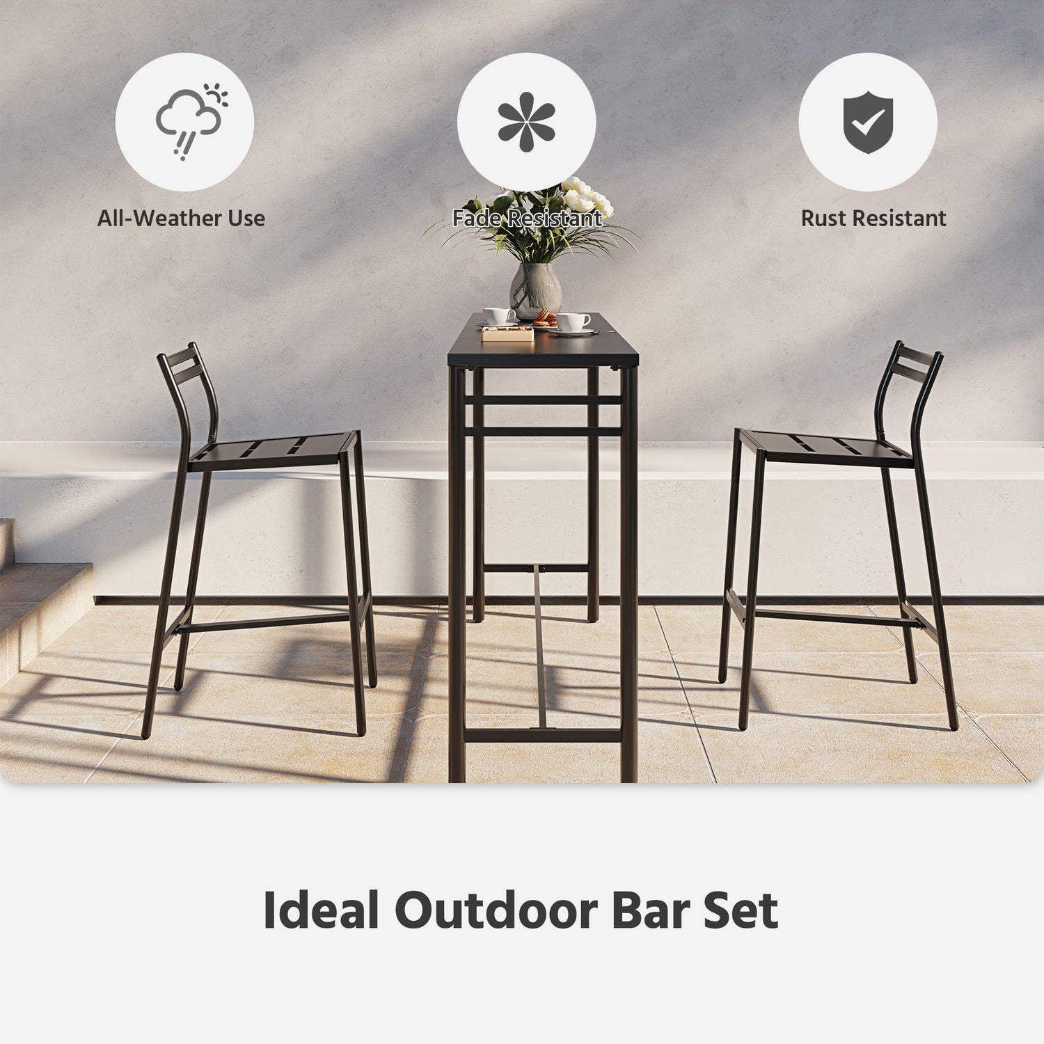 LAUSAINT HOME Outdoor Bar Height Set, 3 Pieces Patio High Top Table &amp; Bar Stools