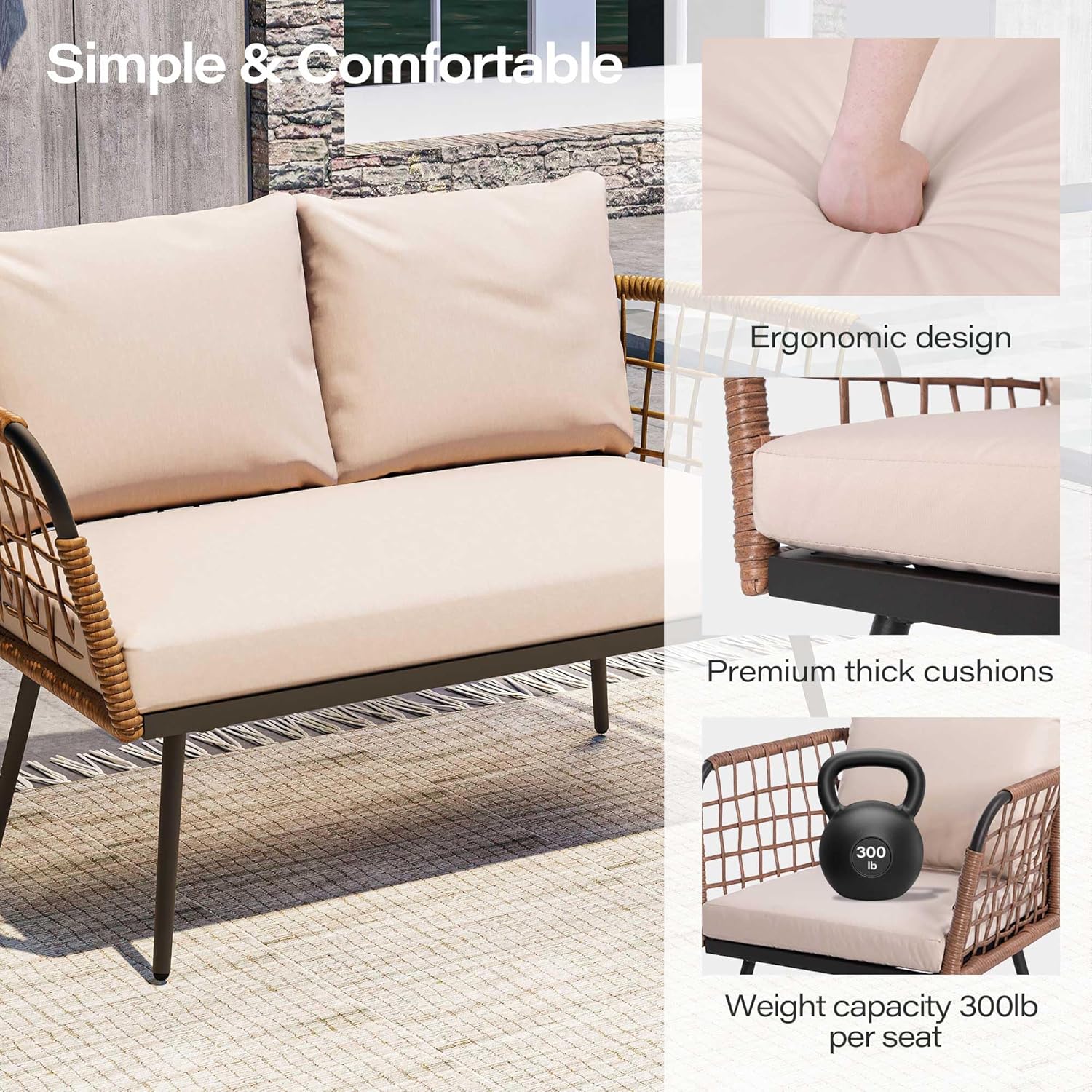 LAUSAINT HOME L-Shaped Outdoor Furniture Set, Wicker Rattan Patio Sectional