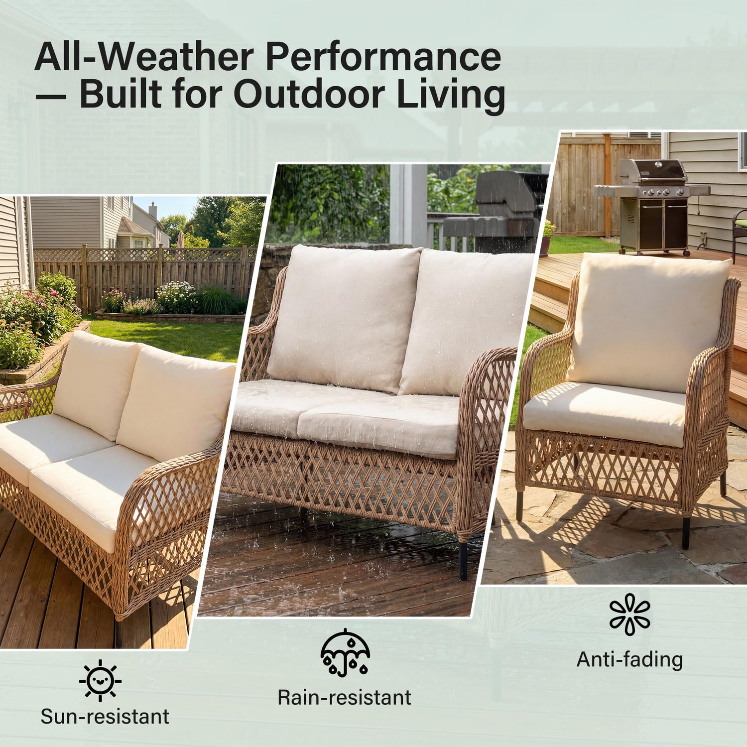 LAUSAINT HOME Outdoor Patio Furniture Set, High Back Wicker Bistro Chairs