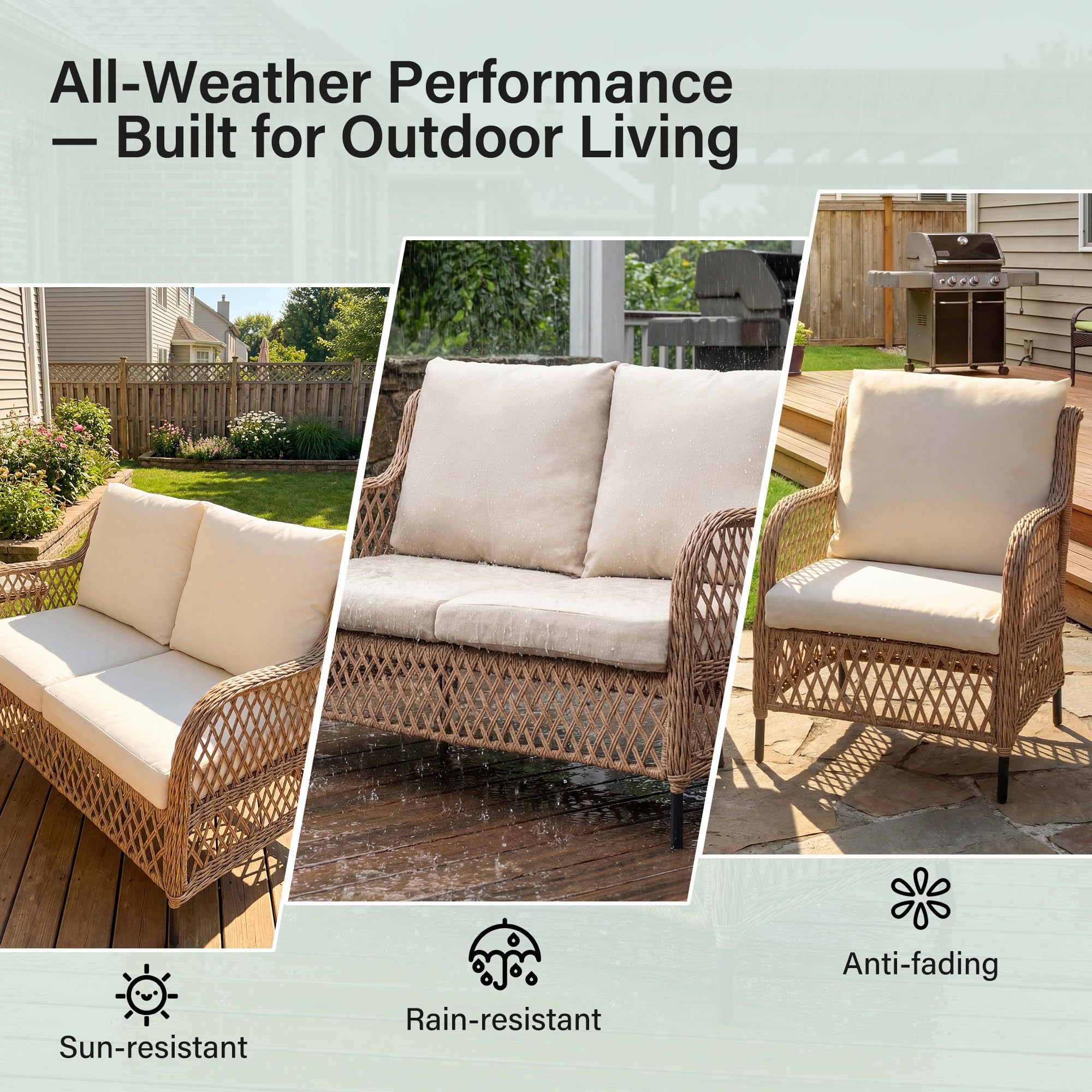 LAUSAINT HOME Outdoor Patio Furniture Set, High Back Wicker Bistro Chairs