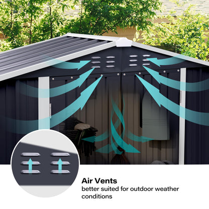 LAUSAINT HOME 10 x 3 FT 2-in-1 Metal Outdoor Storage Shed with Hardtop Gazebo, Lockable Galvanized Steel Lean-to Tool Shed with Sloped Roof, Black