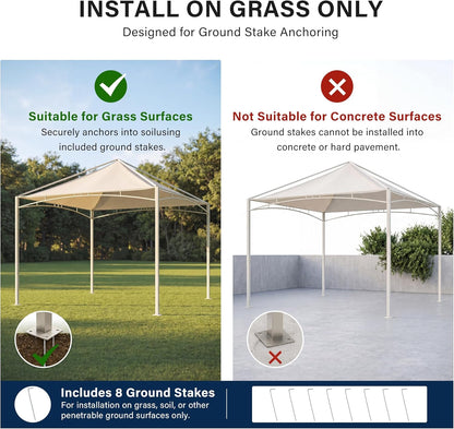 LAUSAINT HOME 10x10 Outdoor Shade Canopy Gazebo for Patio Lawn &amp; Garden, UV50+ Sun Protection Gazebo with 180G Polyester Fabric, Sturdy Powder Coated Metal Frame, Includes 8 Ground Stakes, Beige