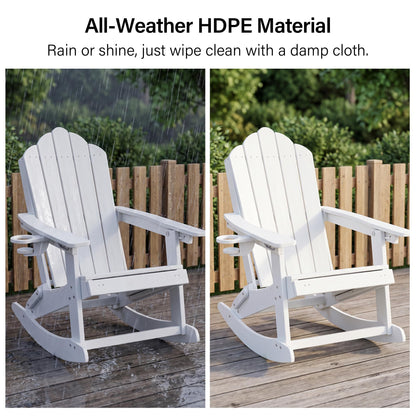 LAUSAINT HOME Folding Adirondack Rocking Chairs Set with Retractable Ottomans, 3-Position Adjustable Backrests and Cup Holders