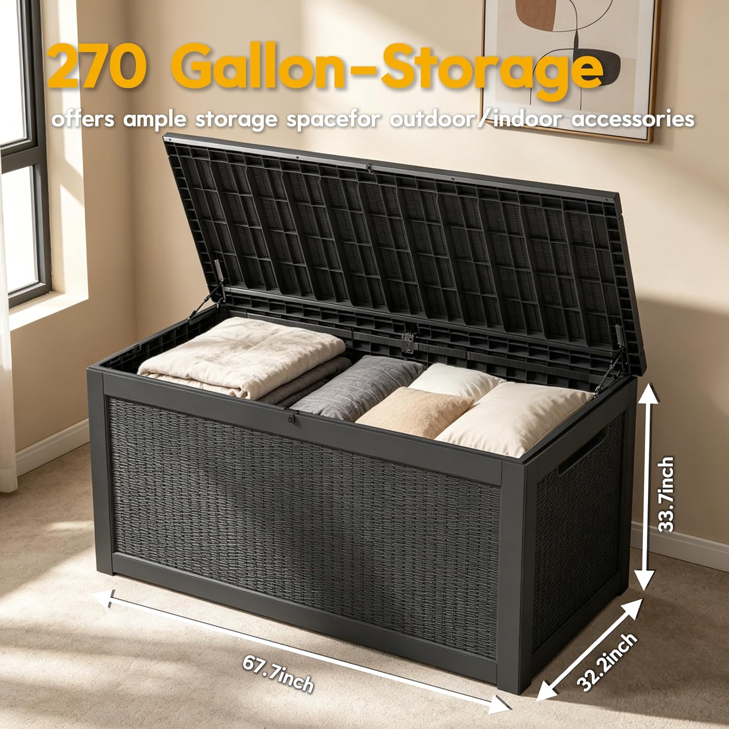 LAUSAINT HOME Resin Deck Box for Outdoor Storage - Weatherproof Patio Storage Bench