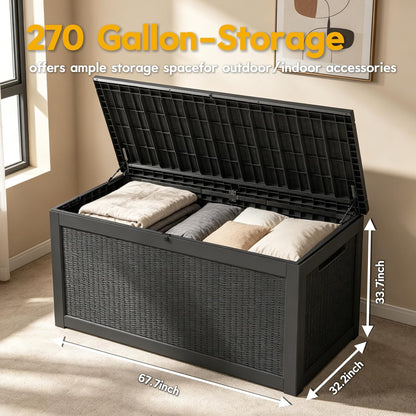 LAUSAINT HOME Resin Deck Box for Outdoor Storage - Weatherproof Patio Storage Bench
