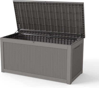 LAUSAINT HOME Resin Deck Box for Outdoor Storage - Weatherproof Patio Storage Bench