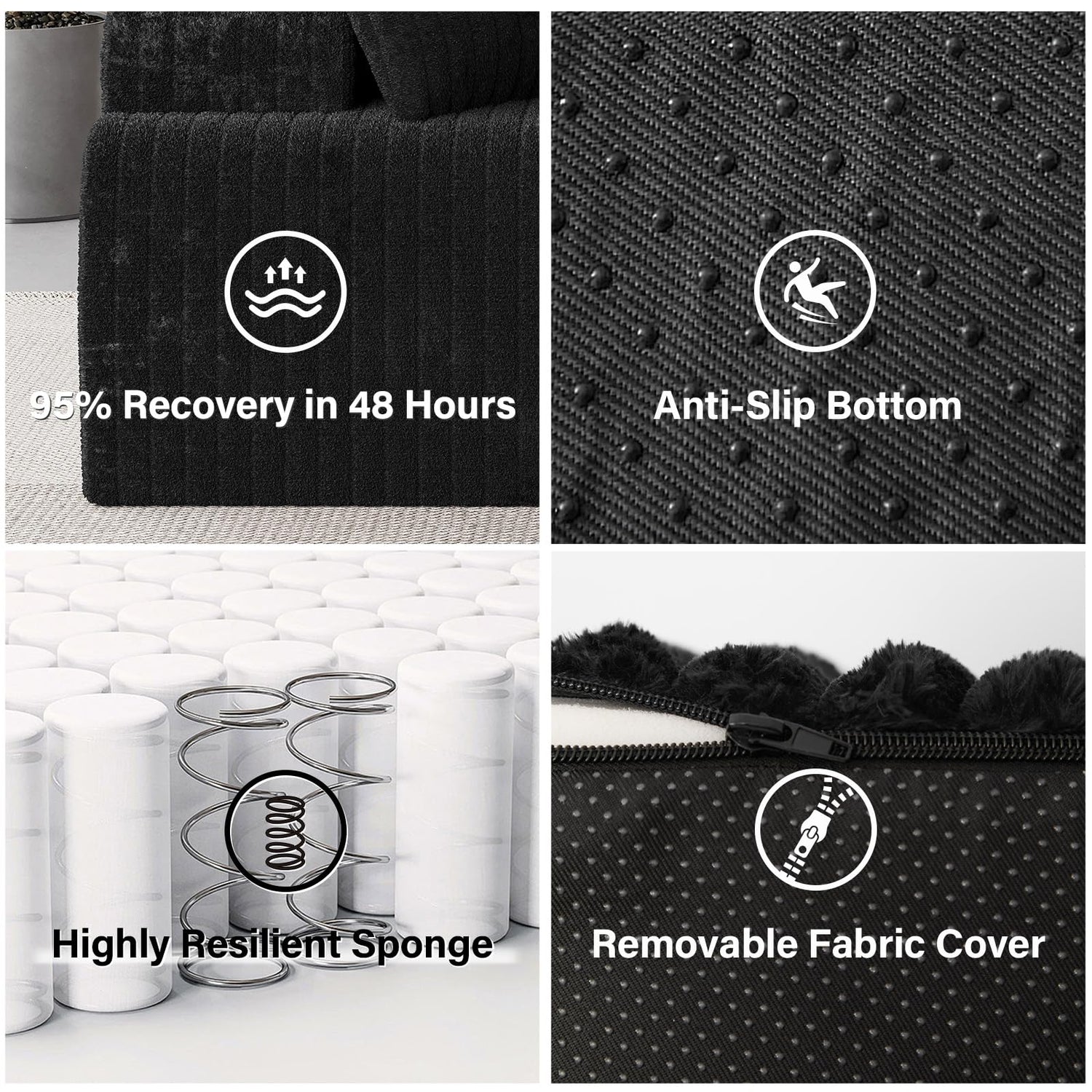 LAUSAINT HOME 96" Modular Sectional Sofa Couches, L-Shaped Boneless Cloud Sofa with 3 Deep Seat