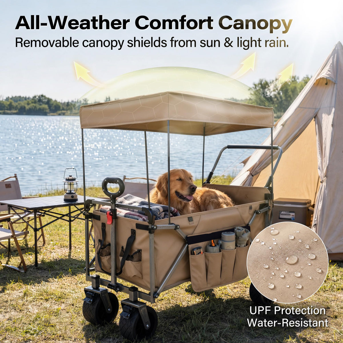 LAUSAINT HOME 3-in-1 Folding Pet Wagon with Canppy for Senior,Elderly, Injured Dogs, Heavy Duty Utility Medium &amp; Large Dog Stroller Cart, All-Terrain Collapsible Wagon for Beach, Shopping, Camping