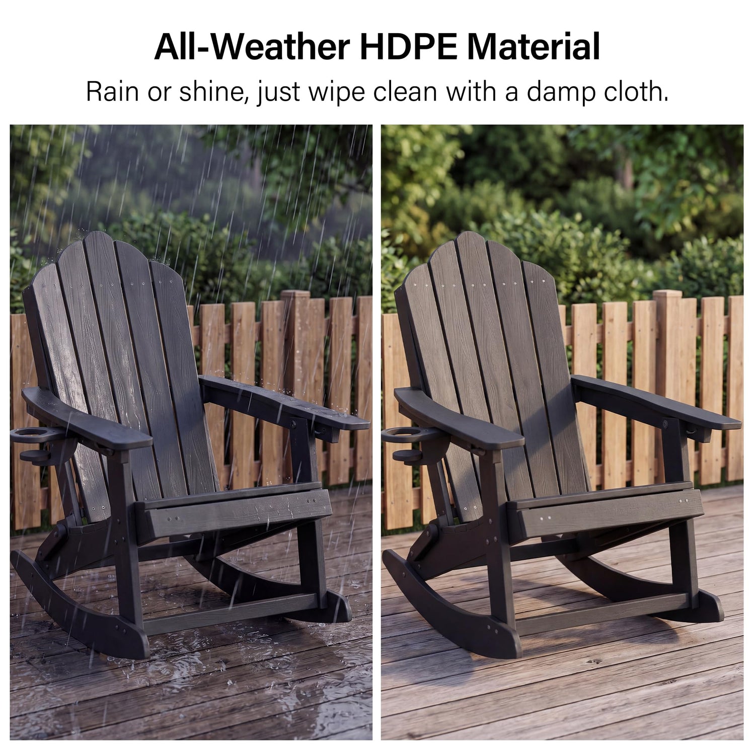 LAUSAINT HOME Folding Adirondack Rocking Chairs Set with Retractable Ottomans, 3-Position Adjustable Backrests and Cup Holders
