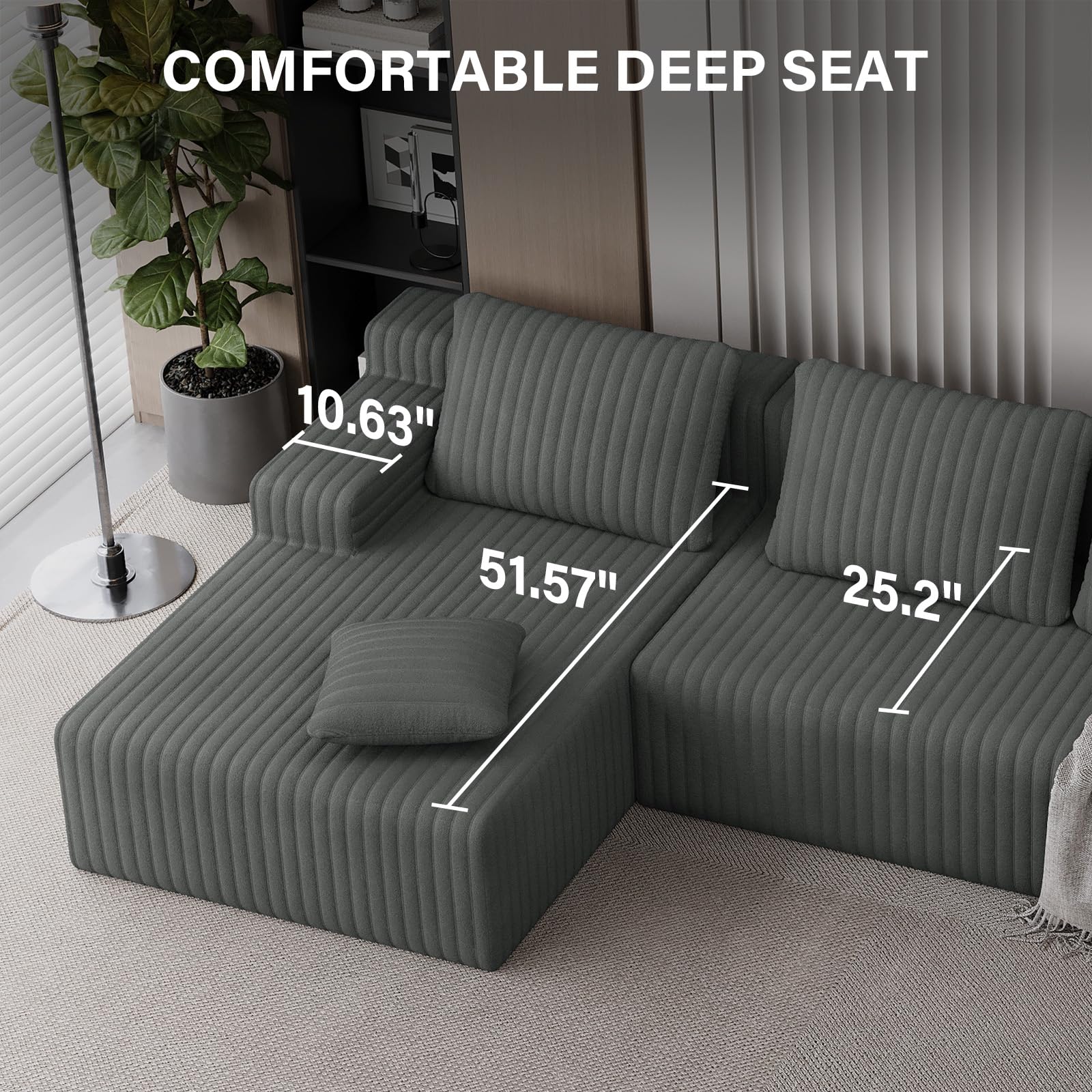 LAUSAINT HOME 96" Modular Sectional Sofa Couches, L-Shaped Boneless Cloud Sofa with 3 Deep Seat