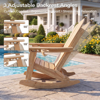 LAUSAINT HOME Folding Adirondack Rocking Chairs Set with Retractable Ottomans, 3-Position Adjustable Backrests and Cup Holders