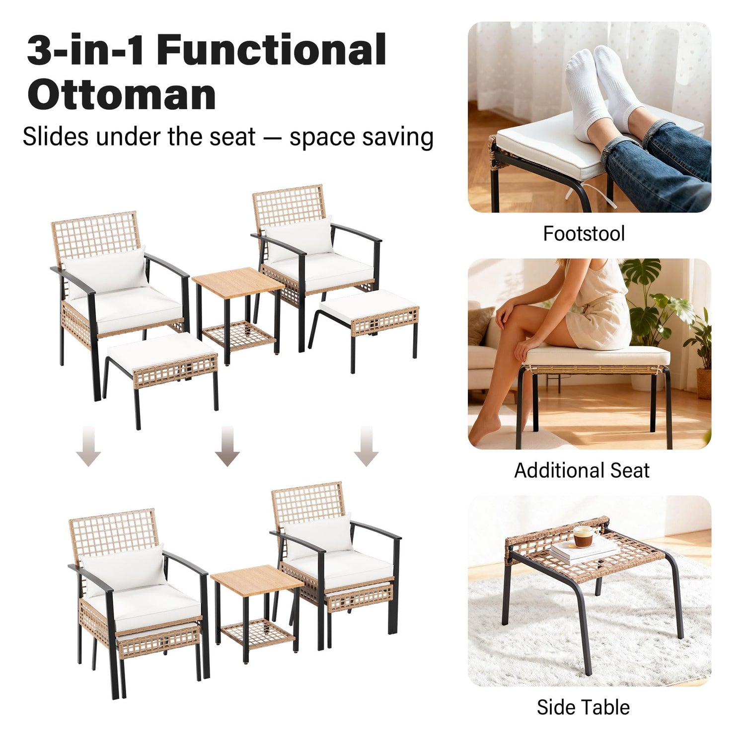 LAUSAINT HOME 3 Pieces Rocking Patio Bistro Set, Wicker Outdoor Conversation Set