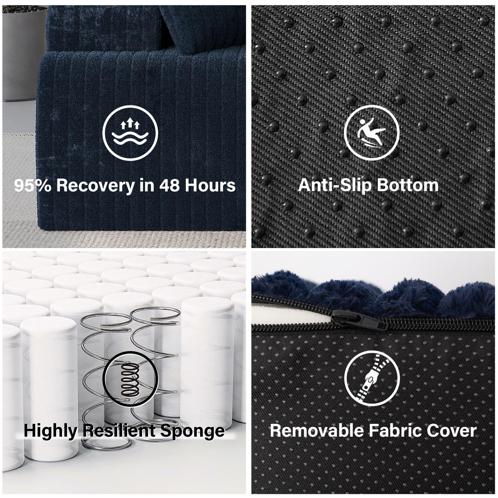 LAUSAINT HOME 96" Modular Sectional Sofa Couches, L-Shaped Boneless Cloud Sofa with 3 Deep Seat