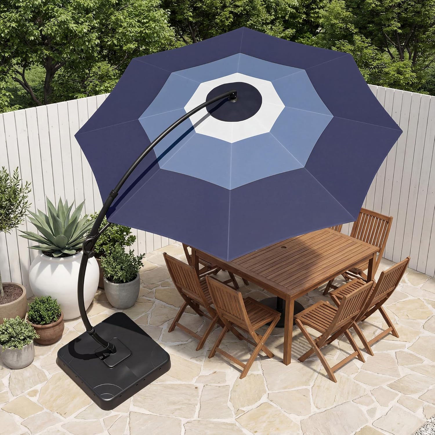LAUSAINT HOME Outdoor Patio Umbrella with Base Included, Large Sun Shade Cantilever Umbrella Deluxe Curvy