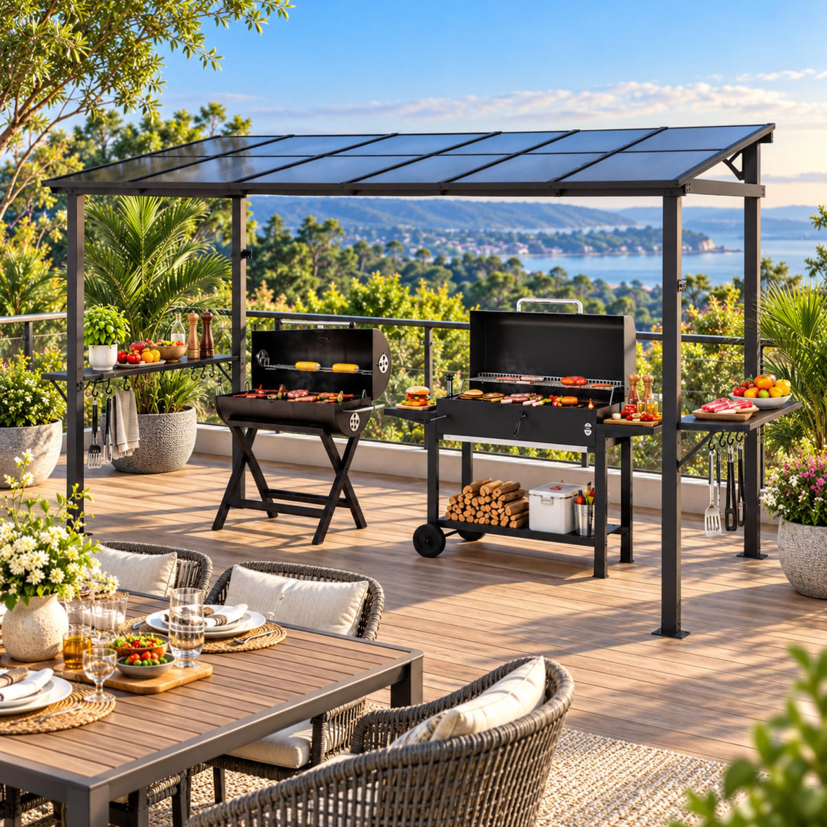 LAUSAINT HOME 5x8 FT Outdoor Grill Gazebo Canopy, BBQ Gazebo with 2-Tier Vented Top, 2 Durable Shelves &amp; Metal Frame Grill ShelterDark Gray