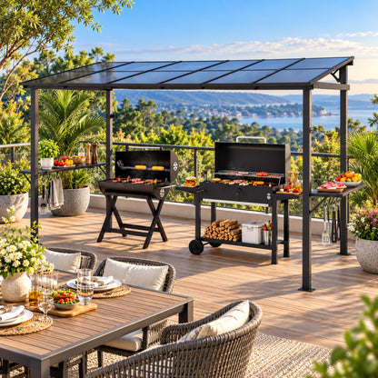 LAUSAINT HOME 5x8 FT Outdoor Grill Gazebo Canopy, BBQ Gazebo with 2-Tier Vented Top, 2 Durable Shelves &amp; Metal Frame Grill ShelterDark Gray