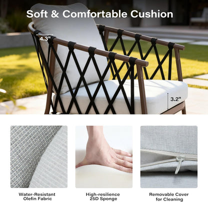 LAUSAINT HOME 3 Pieces Patio Bistro Set, Woven Rope Chairs with Cushions