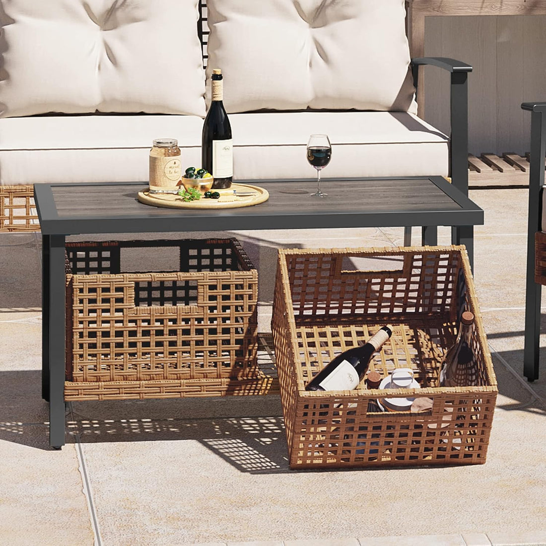 LAUSAINT HOME Rectangle Wicker Basket with Handles for Storage, Large Natural Baskets for Organizing, Woven Basket for Shelves in Living room, Kitchen, Bathroom (2 pack)
