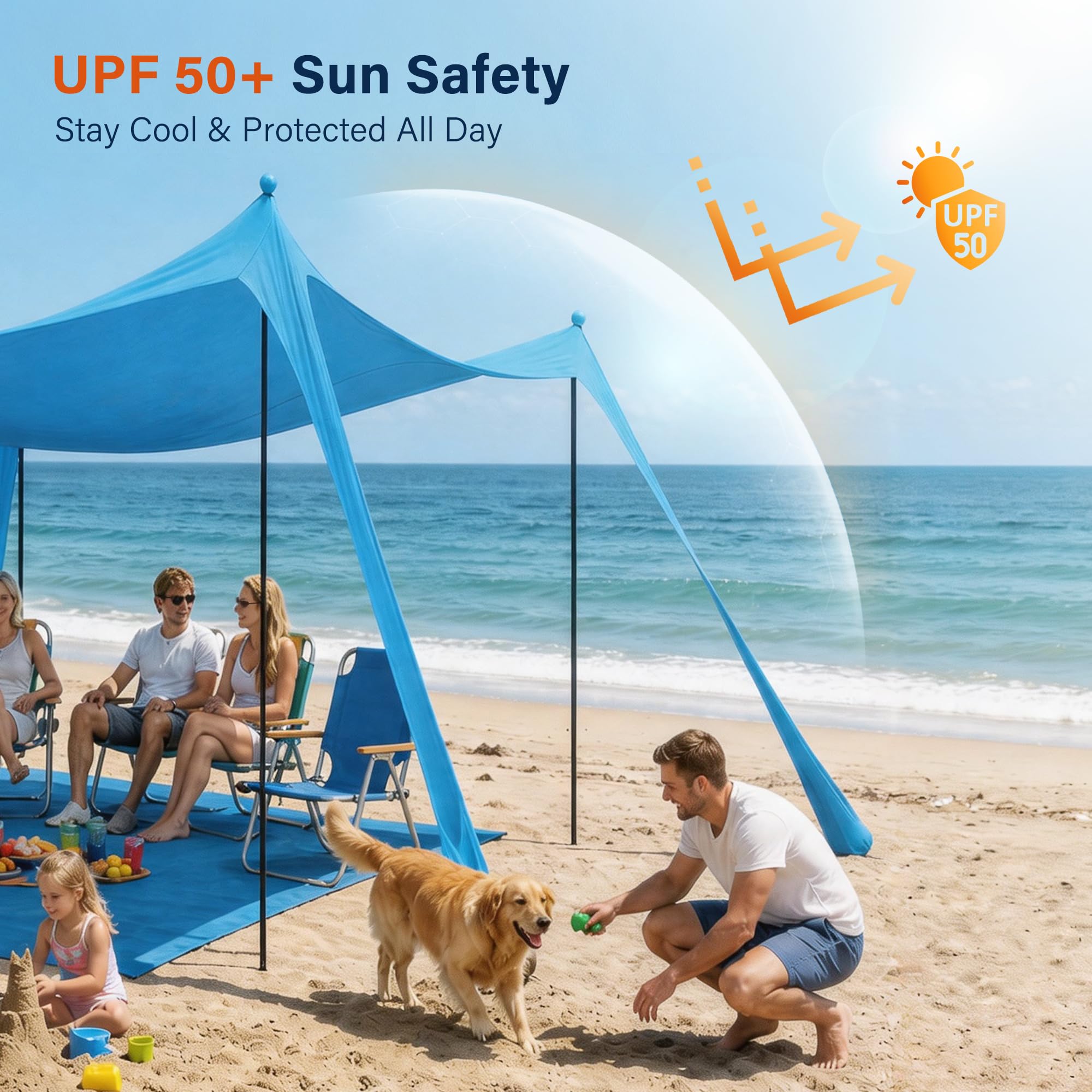 LAUSAINT HOME Beach Tent, Easy Pop Up Beach Canopy Sun Shade UPF 50+ Protection