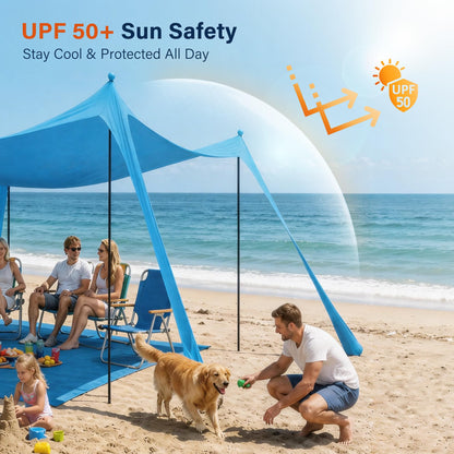 LAUSAINT HOME Beach Tent, Easy Pop Up Beach Canopy Sun Shade UPF 50+ Protection