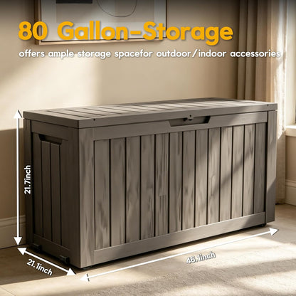 LAUSAINT HOME Resin Deck Box for Outdoor Storage - Weatherproof Patio Storage Bench