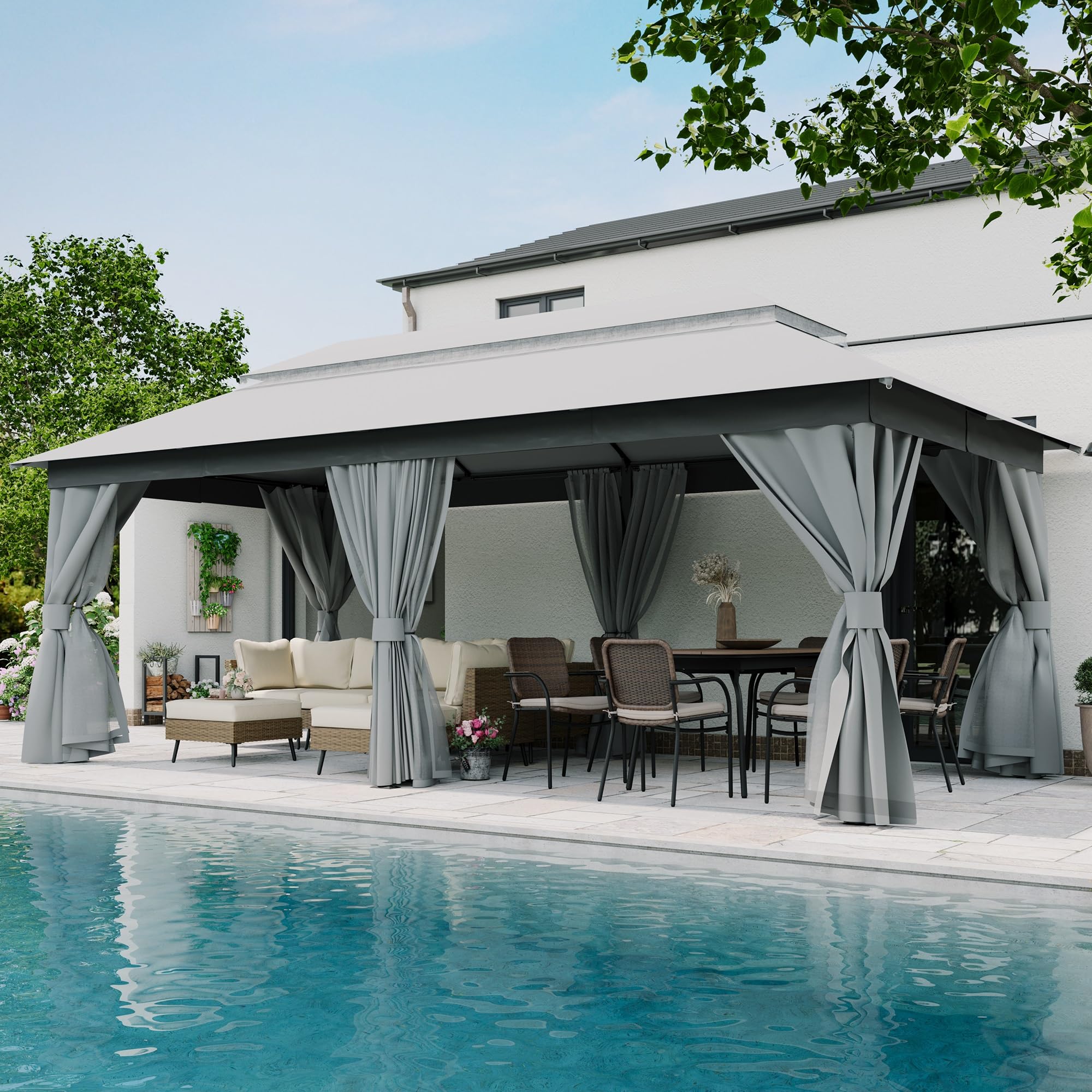 LAUSAINT HOME Semi-Permanent Outdoor Patio Gazebo 10&