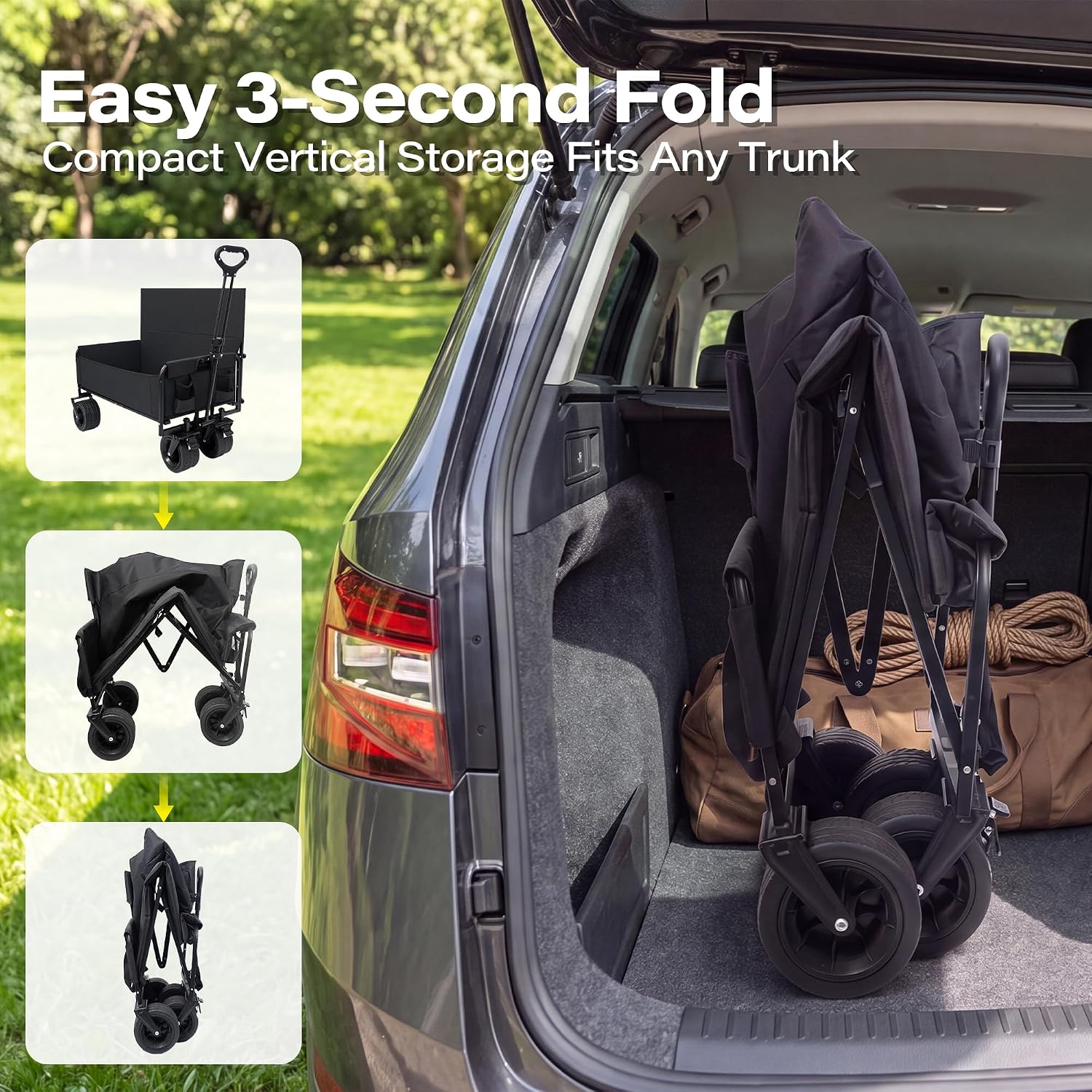 LAUSAINT HOME 3-in-1 Foldable Wagon Cart with Bench Seat, Heavy Duty Collapsible Utility Wagon