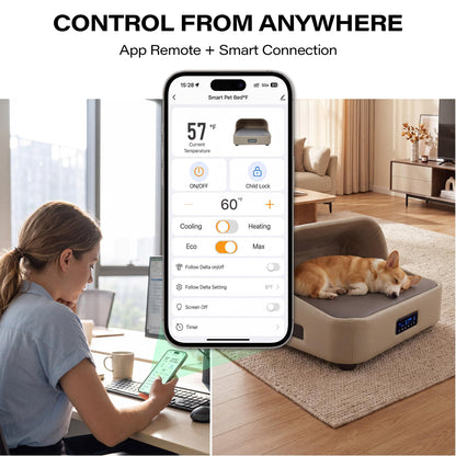 LAUSAINT HOME Heated &amp; Cooling Cat Bed with App Control, Temperature Control Dog Bed with Wear Resistant PU Leather