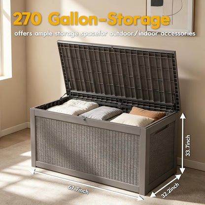 LAUSAINT HOME Resin Deck Box for Outdoor Storage - Weatherproof Patio Storage Bench