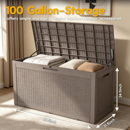 LAUSAINT HOME Resin Deck Box for Outdoor Storage - Weatherproof Patio Storage Bench