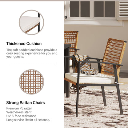 LAUSAINT HOME 7 Pieces Patio Dining Set, Outdoor Furniture Set of 6 Wicker Chairs (2 of Them Swivel) with Soft Cushion and Iron Slats Table Top with Umbrella Hole, Conversation Set for Backyard