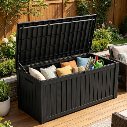 LAUSAINT HOME Resin Deck Box for Outdoor Storage - Weatherproof Patio Storage Bench