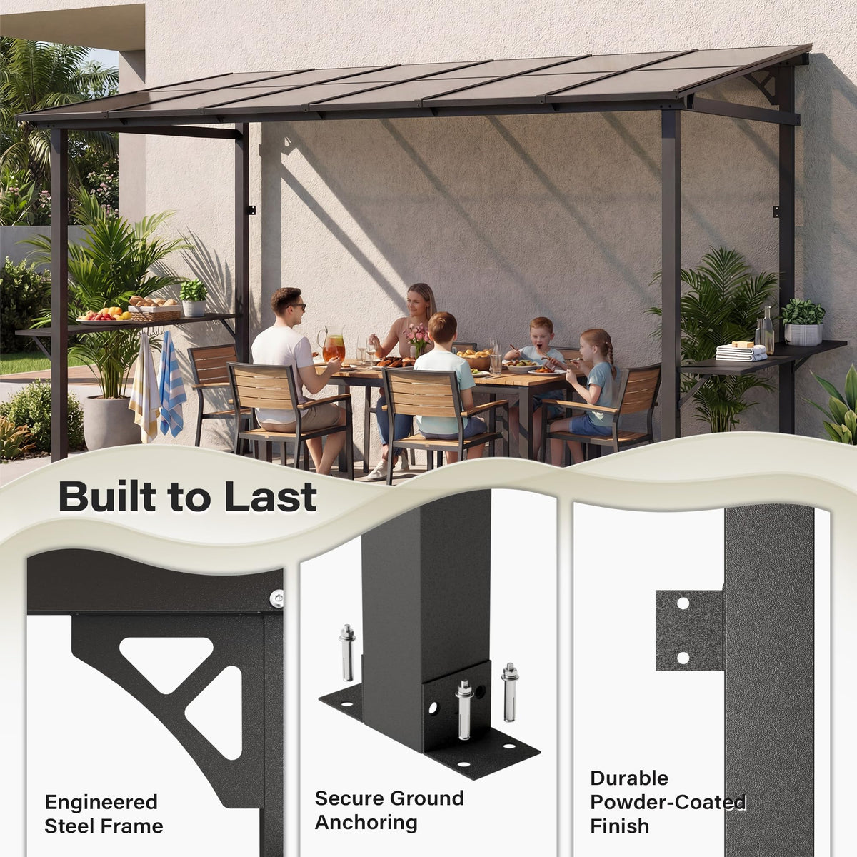 LAUSAINT HOME 5x8 FT Outdoor Grill Gazebo Canopy, BBQ Gazebo with 2-Tier Vented Top, 2 Durable Shelves &amp; Metal Frame Grill ShelterDark Gray