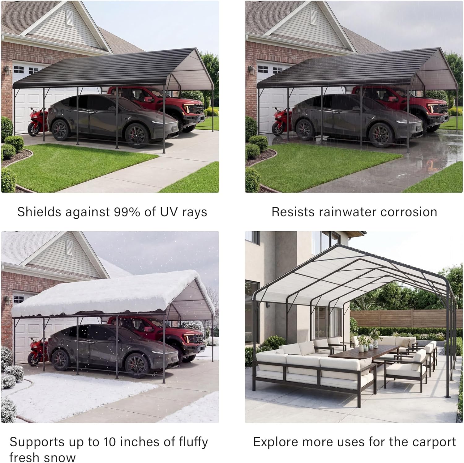 LAUSAINT HOME 20x20 FT Metal Carport Enhanced Base Heavy Duty Garage Carports