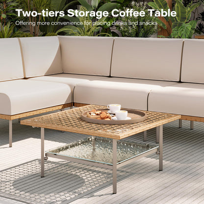 LAUSAINT HOME 7-Piece Outdoor Patio Furniture Set, Wicker Outdoor Conversation Set PE Rattan Sectional Sofa with Washable Cushions and Tempered Glass Table for Garden (Grey)