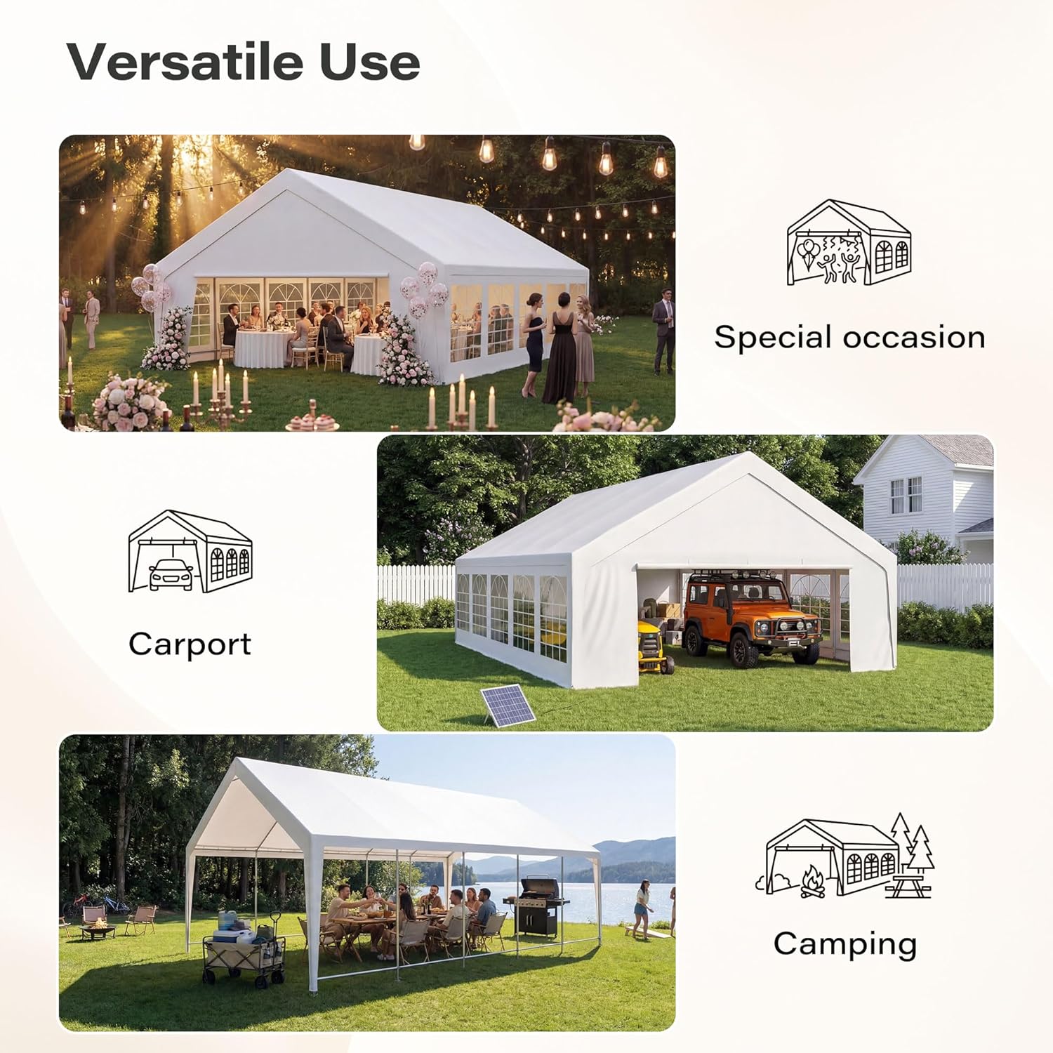 LAUSAINT HOME Party Tent Canopy, Waterproof Heavy-Duty Event Shelter with Removable Sidewalls