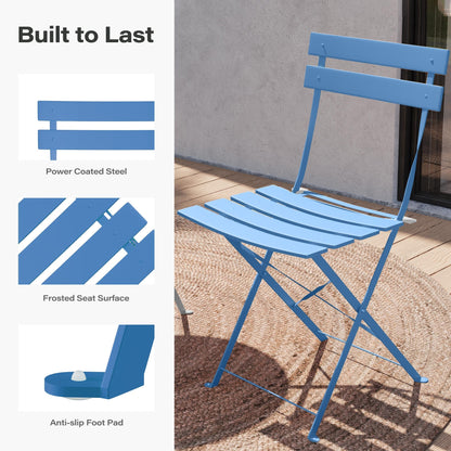 LAUSAINT HOME 3-Piece Steel Folding Bistro Set, Premium Weather-Resistant Patio Table &amp; 2 Chairs
