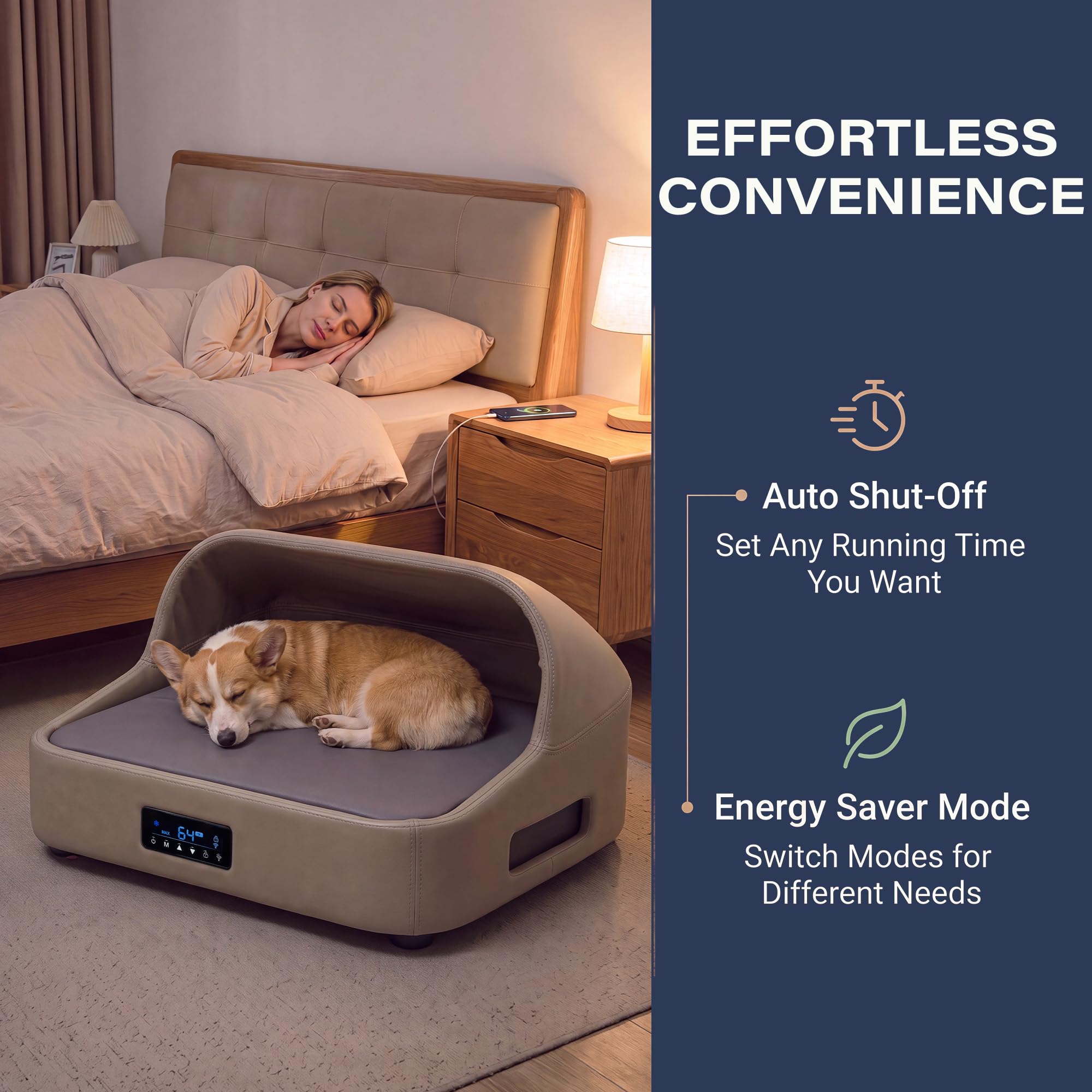 LAUSAINT HOME Heated &amp; Cooling Cat Bed with App Control, Temperature Control Dog Bed with Wear Resistant PU Leather