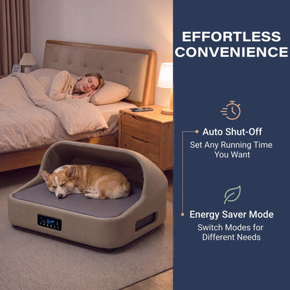 LAUSAINT HOME Heated &amp; Cooling Cat Bed with App Control, Temperature Control Dog Bed with Wear Resistant PU Leather
