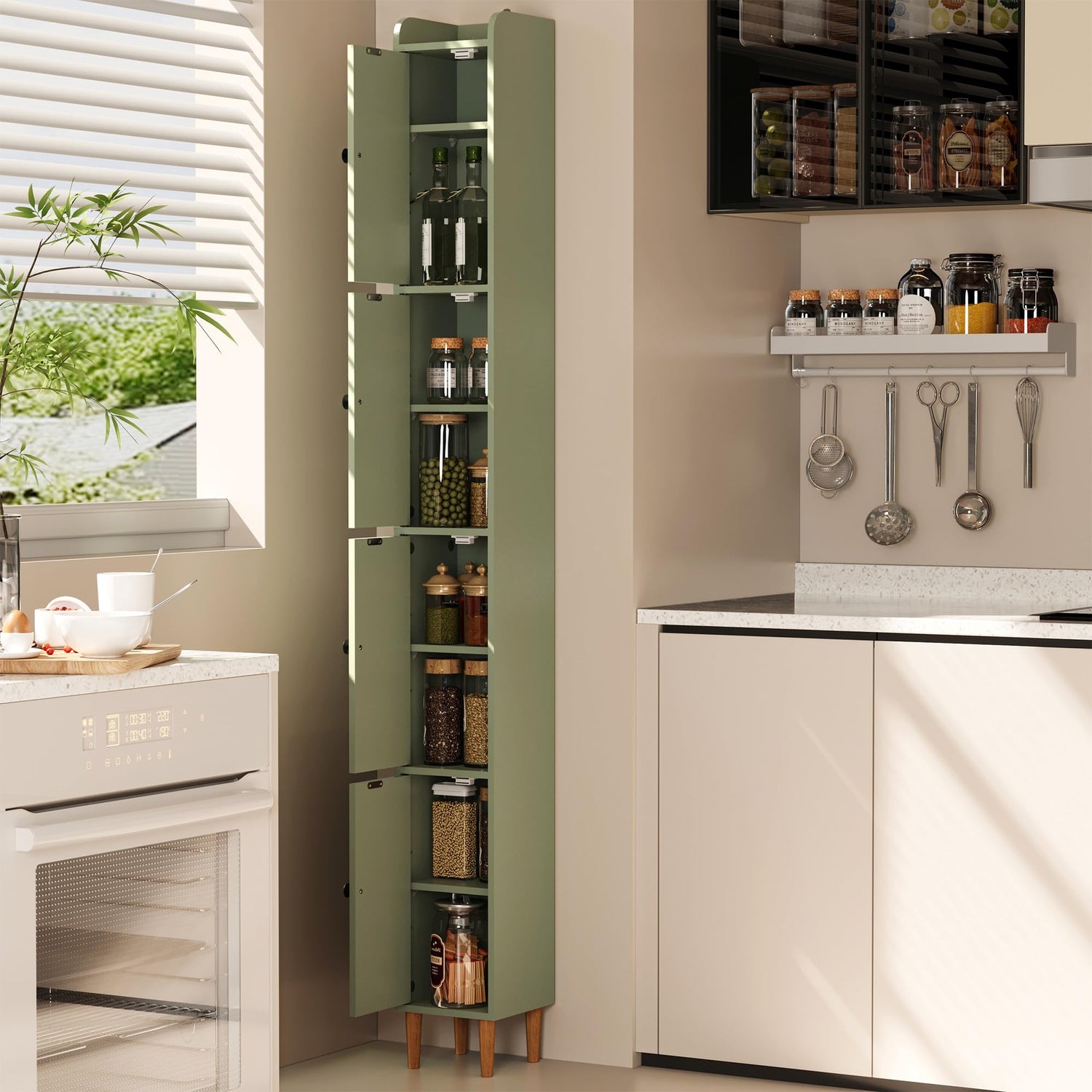 LAUSAINT HOME Tall Narrow Storage Cabinet, Slim Bathroom Storage Cabinet with 4 Shelves