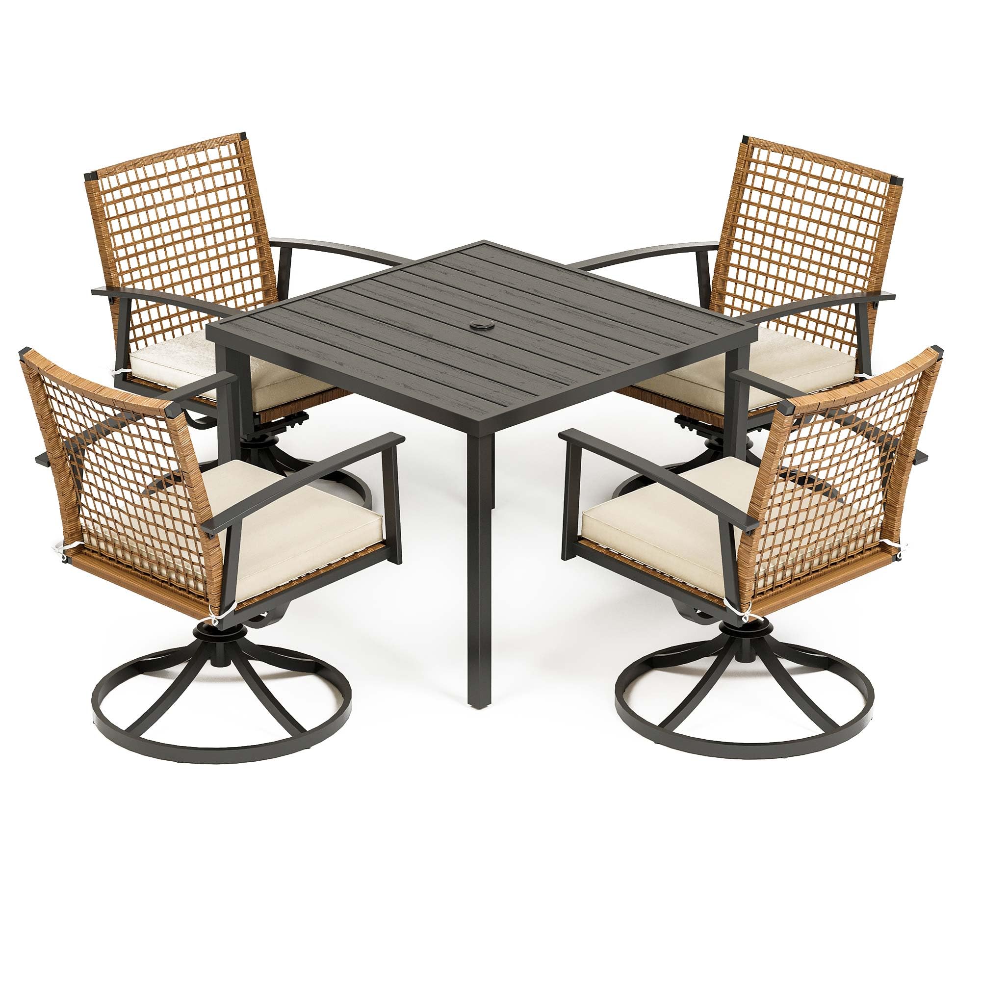 LAUSAINT HOME Outdoor Dining Table with Umbrella Hole, Weather Resistant Heavy Duty Metal Frame Table