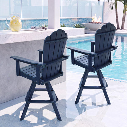 LAUSAINT HOME Swivel Adirondack Bar Chair, Weatherproof Patio HDPE Chairs, Outdoor Bar Height Outdoor Balcony Furniture Set, 360° Rotating Bistro Stools for Garden, Lawn, Poolside, Navy Blue